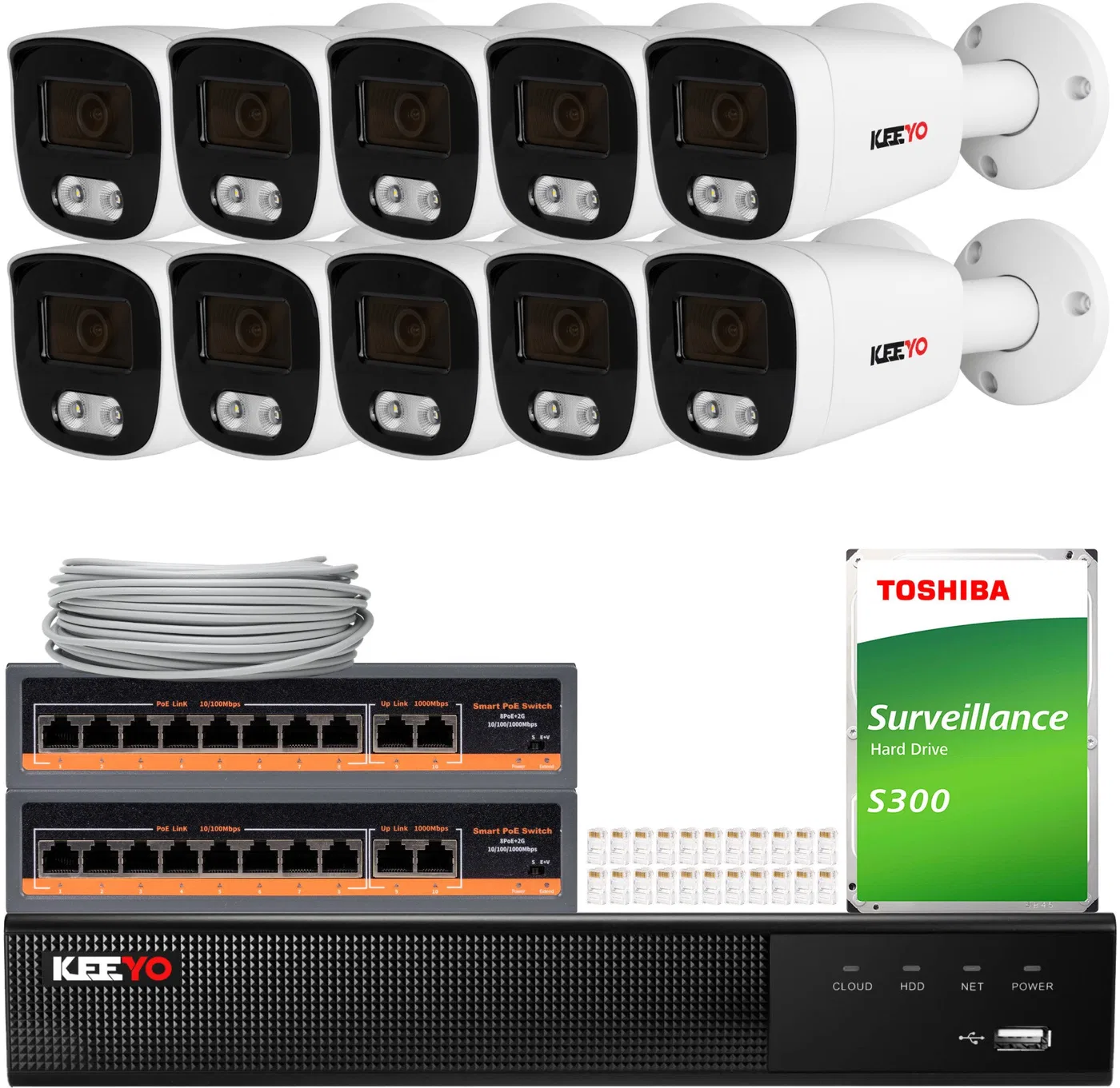 Zestaw do monitoringu IP KEEYO 10x LV-V-IP5M25TF-B-II 5Mpx, IR 25m, Audio, AI, Sony Starvis