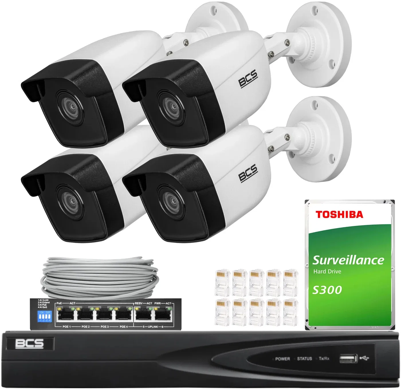 Monitoring IP BCS View 5Mpx 1TB H265 4x BCS-V-TIP16FSR3L3(2) 2.8mm IR 30m