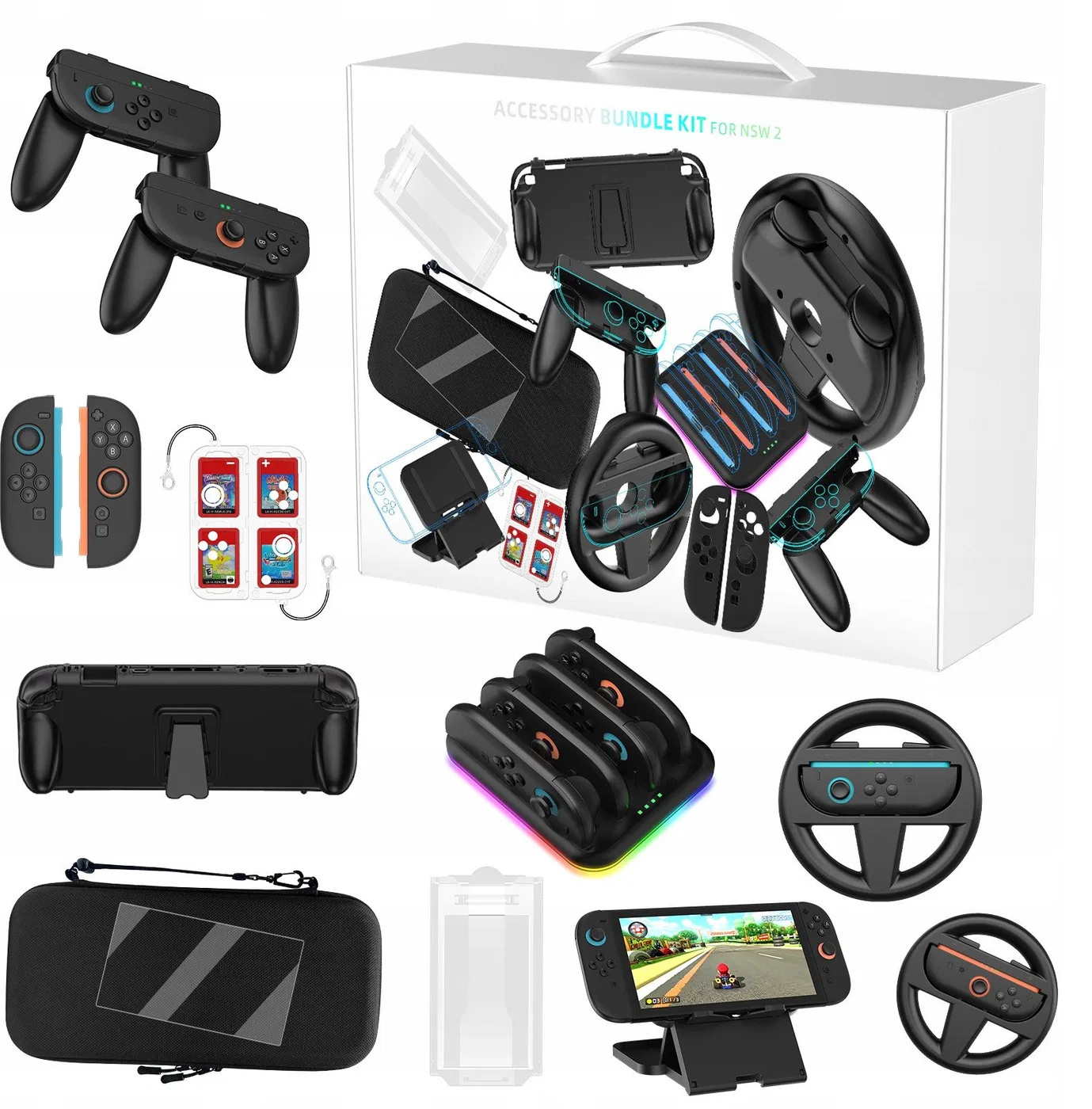 Zestaw 14w1 Akcesoria Uchwyty Futerał Ładowarka Stojak Do Nintendo Switch 2 / Jys-ns2293