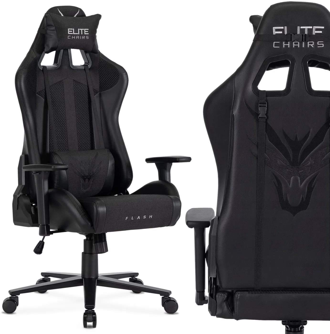 Fotel Gamingowy Obrotowy Ergonomiczny Krzesło Dragon FLASH Czarny