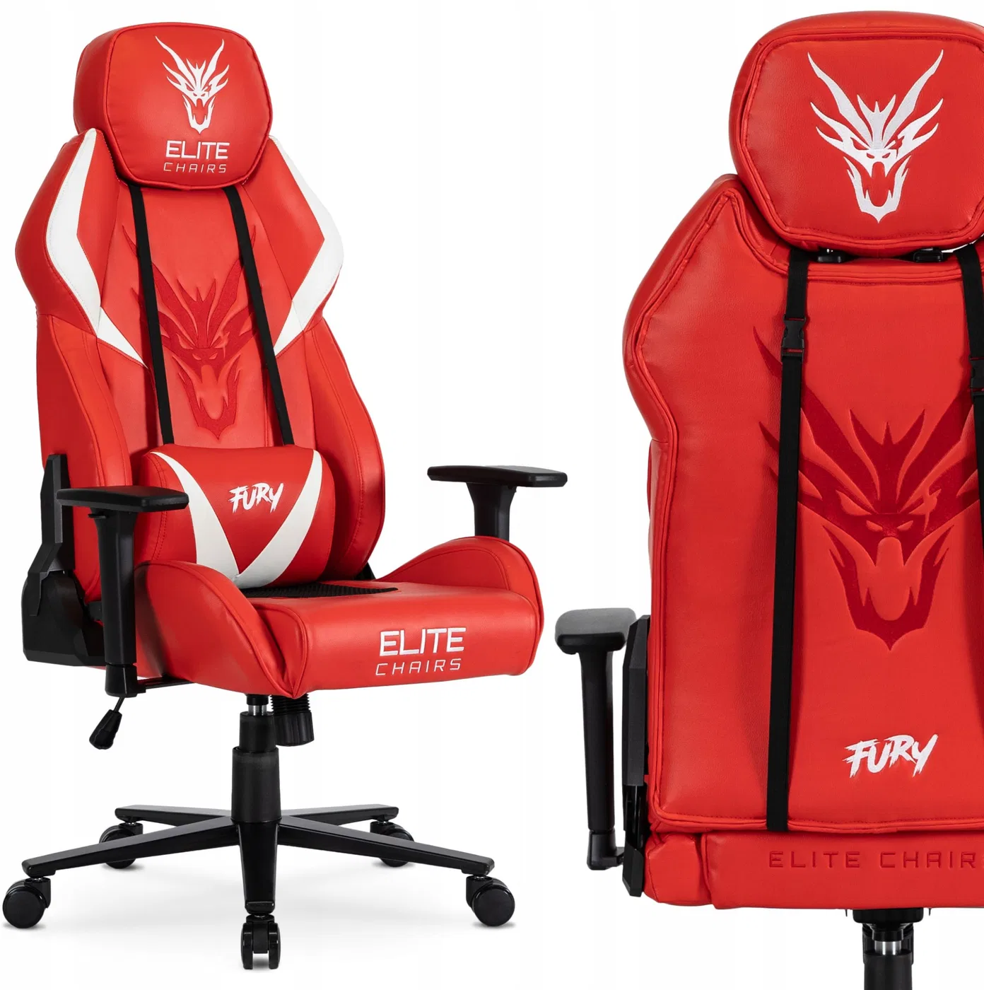 Fotel Gamingowy Obrotowy Ergonomiczny Krzesło Dragon FURY Czerwony