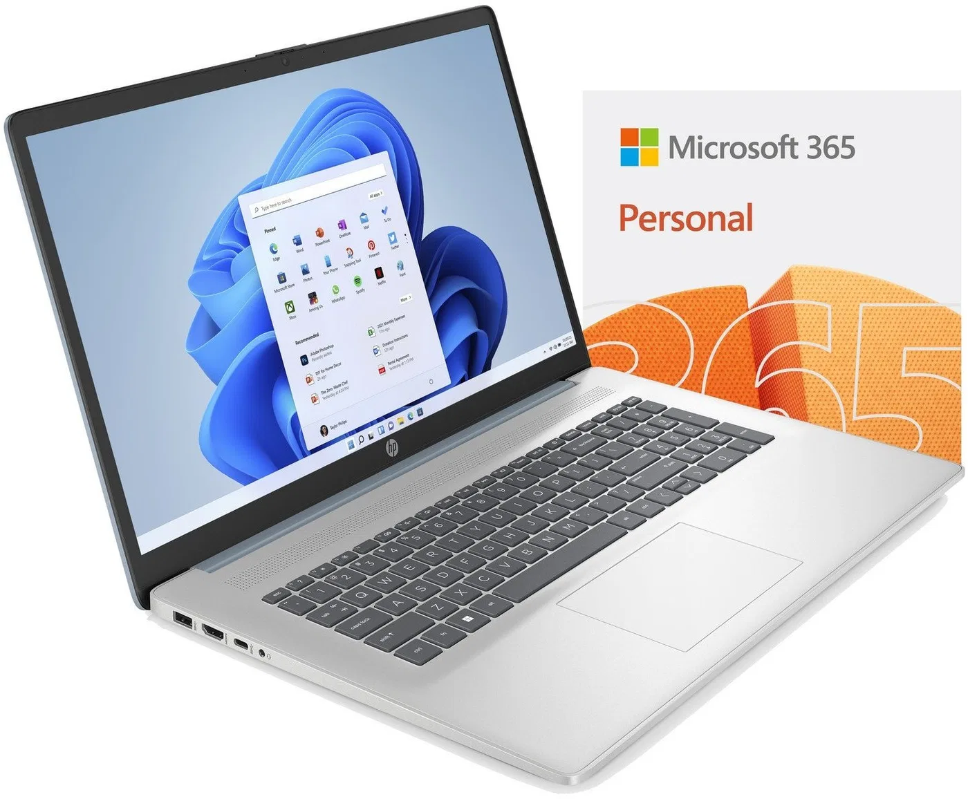 Laptop HP 17-cn3102ds / A59W0UA / Office / Intel N200 / 4GB / 128GB USF / Intel UHD / HD+ / Win 11 / Niebiesko-Srebrny