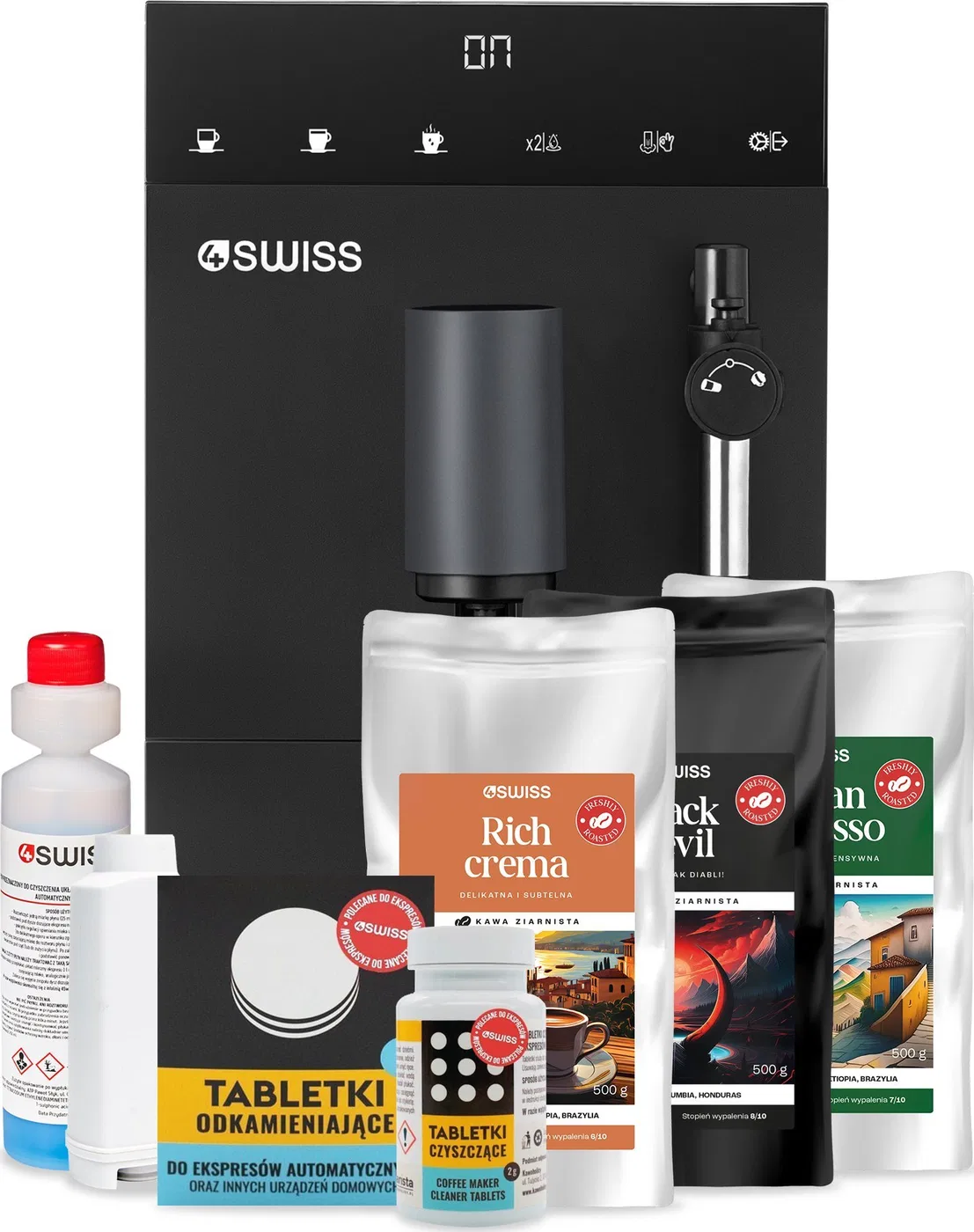 Ekspres ciśnieniowy 4Swiss 4Swiss A24 Roma + zestaw kaw 3x 500g + środki czystości i filtr