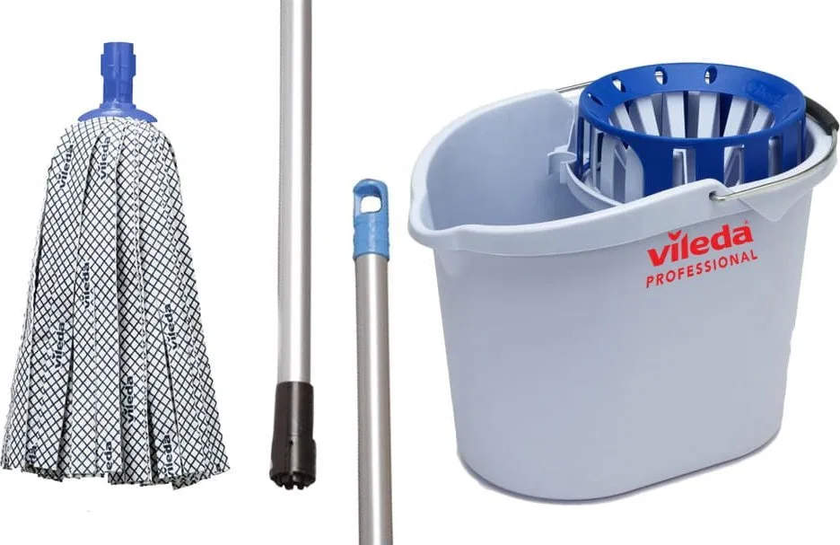 Mop Vileda Zestaw Supermop: wiadro z wyciskaczem + kij + wkład antybakteryjny