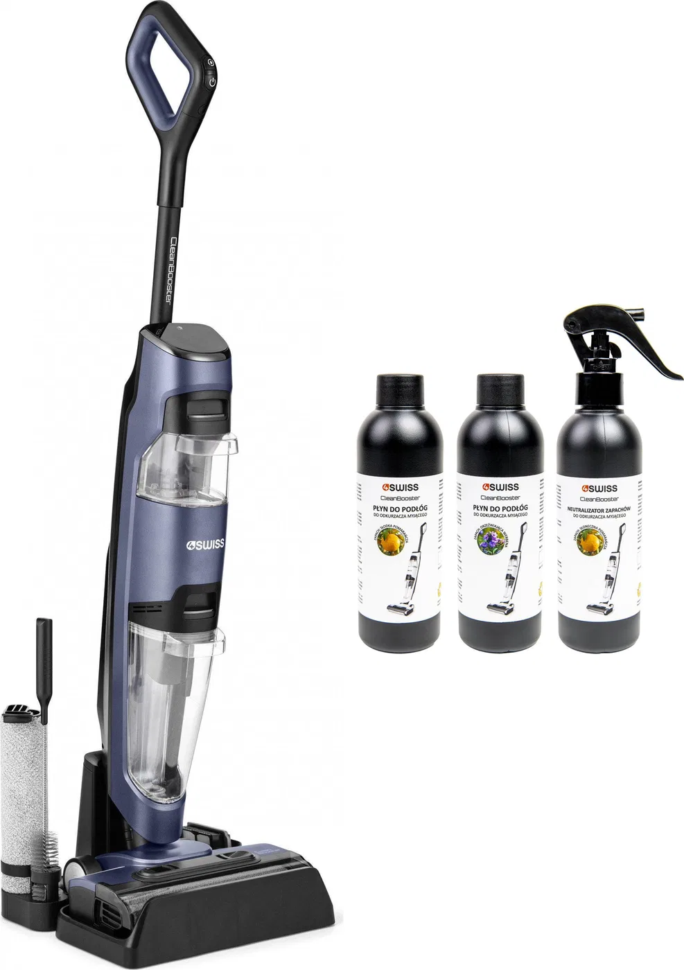 Odkurzacz pionowy 4Swiss VC024 CleanBooster Black + środki czystości