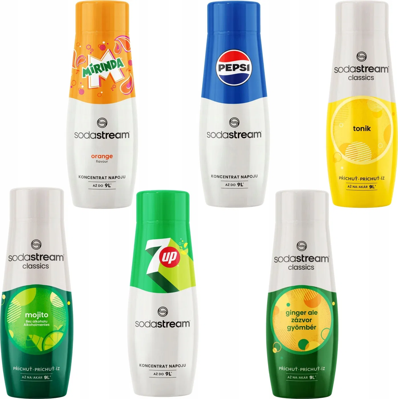 ZESTAW SYROPÓW SODASTREAM PEPSI, MIRINDA, 7UP, MOJITO, TONIC / TONIK, IMBIR