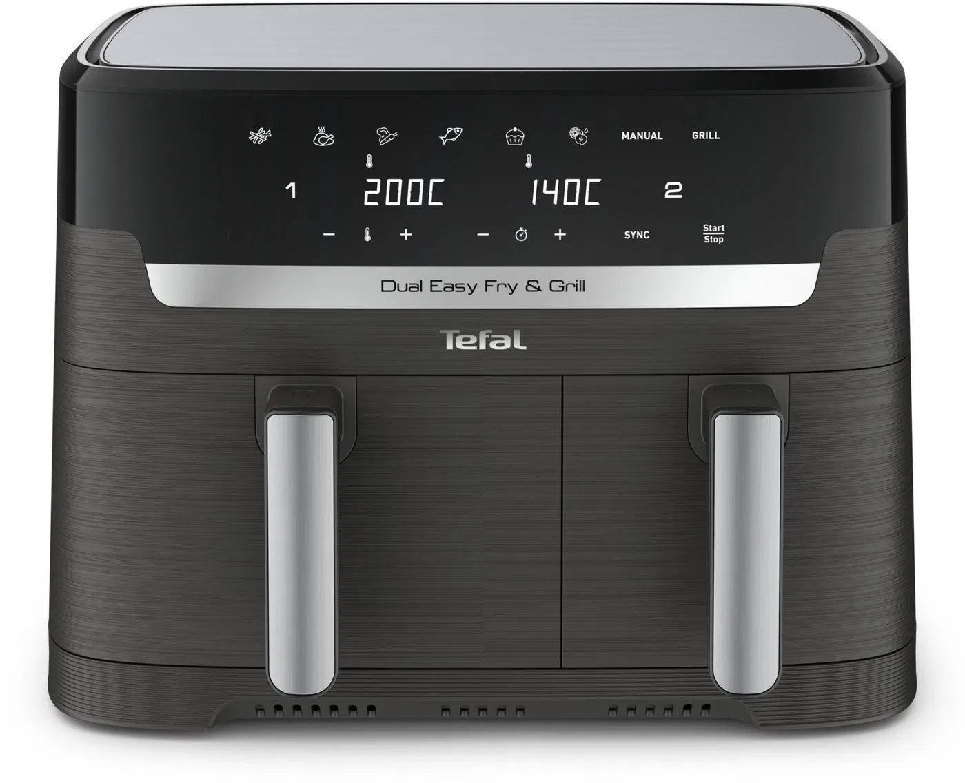 Tefal double hot air fryer Dual Easy Fry ' Grill (black, 2,700 watts, 2 baskets 5.2 liters + 3.1 liters)