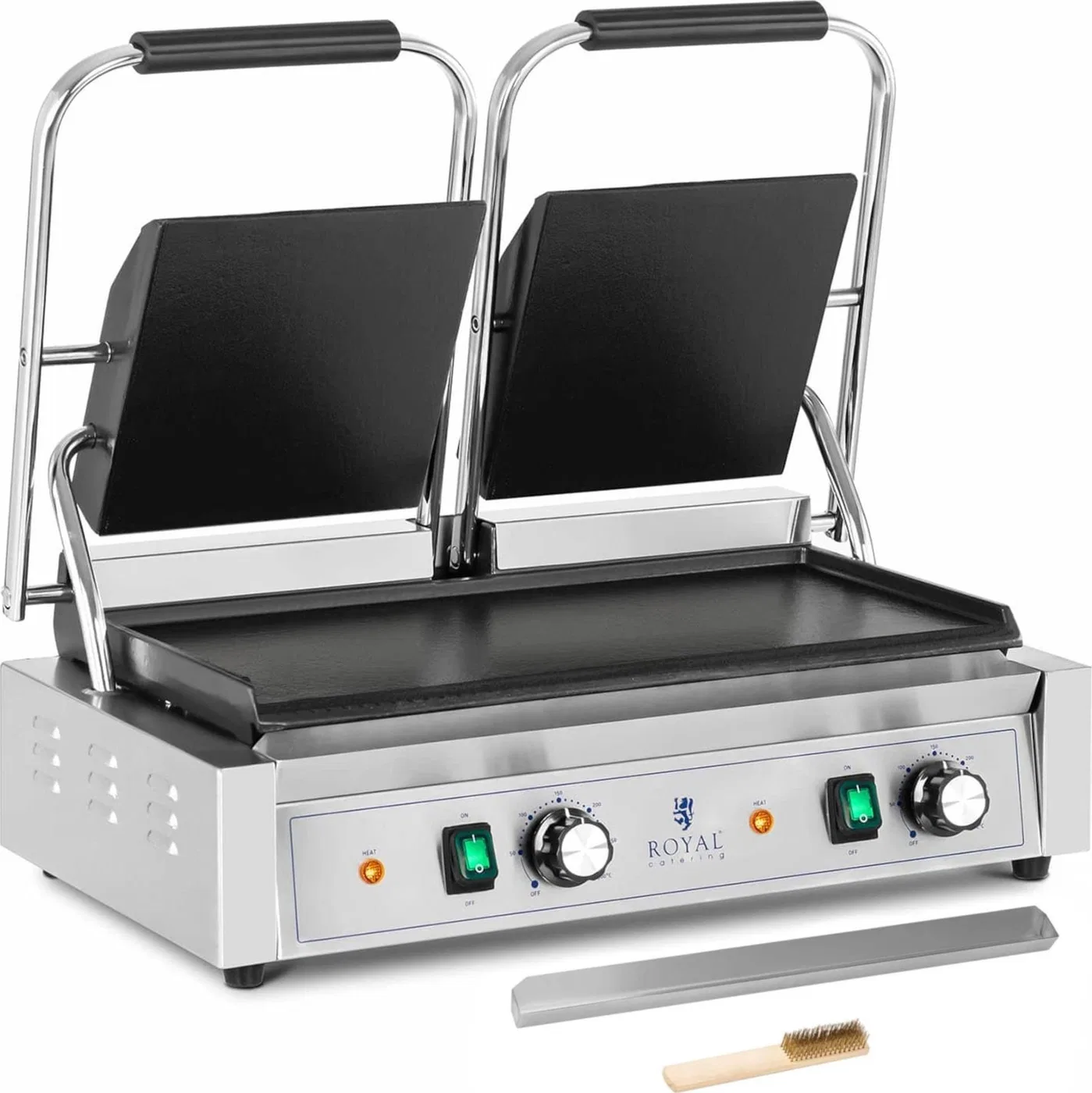 Grill elektryczny Royal Catering Grill kontaktowy elektryczny gładki podwójny 48 x 23 cm 3600 W