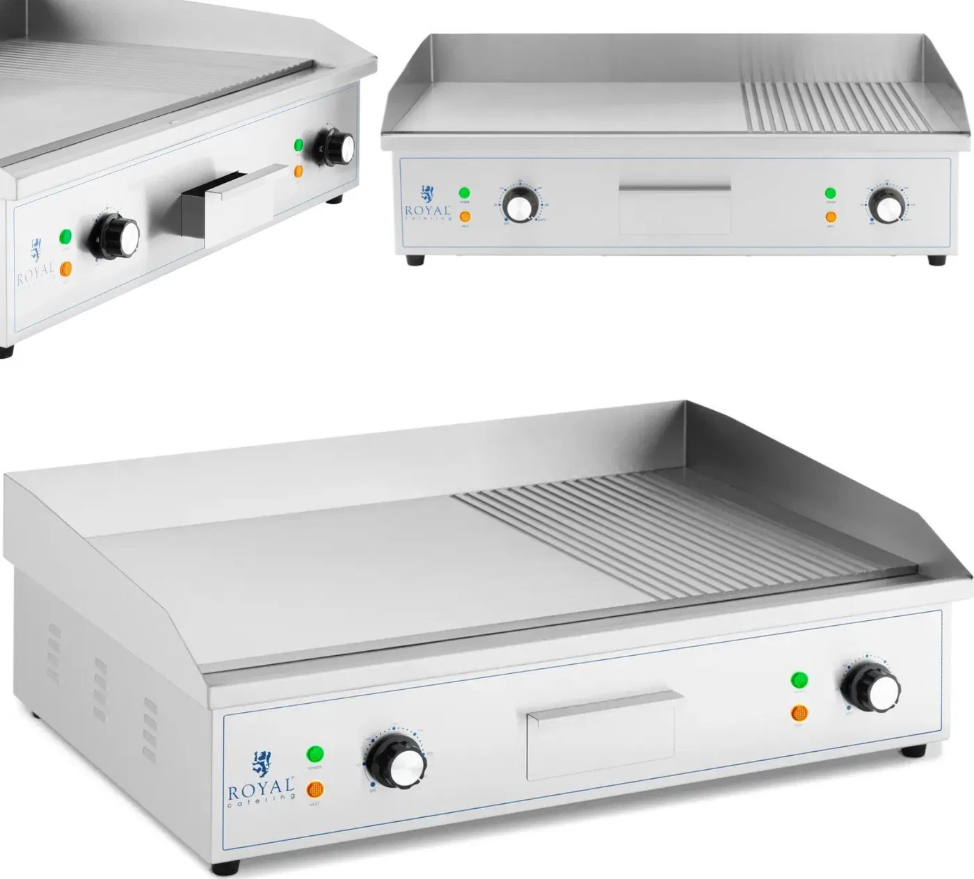 Grill elektryczny Royal Catering Grill elektryczny płyta grillowa gładka ryflowana 727 x 420 mm 4400 W Grill elektryczny płyta g