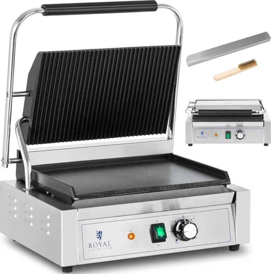 Grill elektryczny Royal Catering Grill kontaktowy elektryczny płyta gładka i ryflowana 33 x 22 cm 2200 W