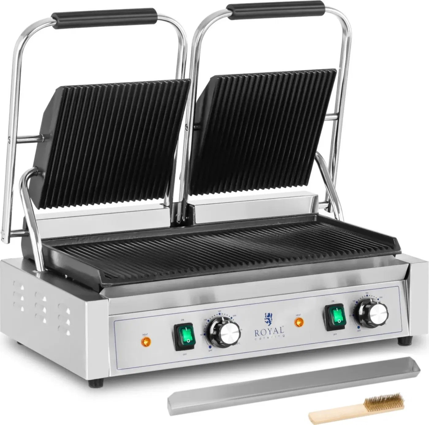 Grill elektryczny Royal Catering Grill kontaktowy podwójny dwustronny ryflowany 3600 W Grill kontaktowy podwójny dwustronny ryfl