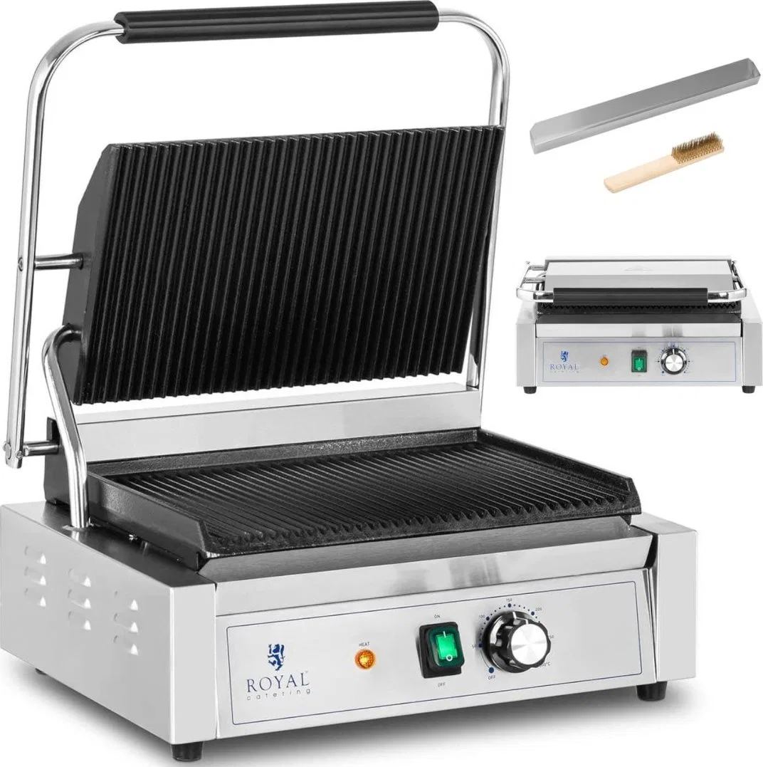 Grill elektryczny Royal Catering Grill kontaktowy elektryczny ryflowany 33 x 22 cm 2200 W