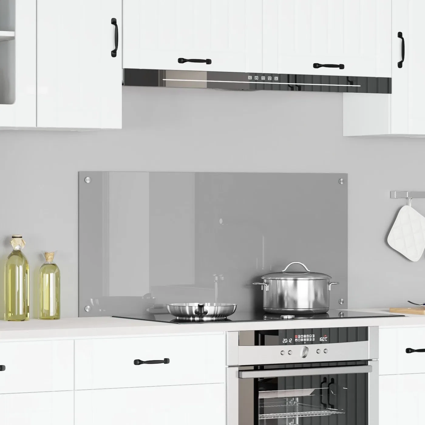 vidaXL Backsplash do kuchni Jasnoszary Szkło 110 x 50 cm Trwały