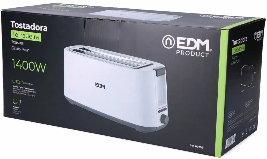 Toster EDM 07799 White Design 1400 W Podwójne gniazdo
