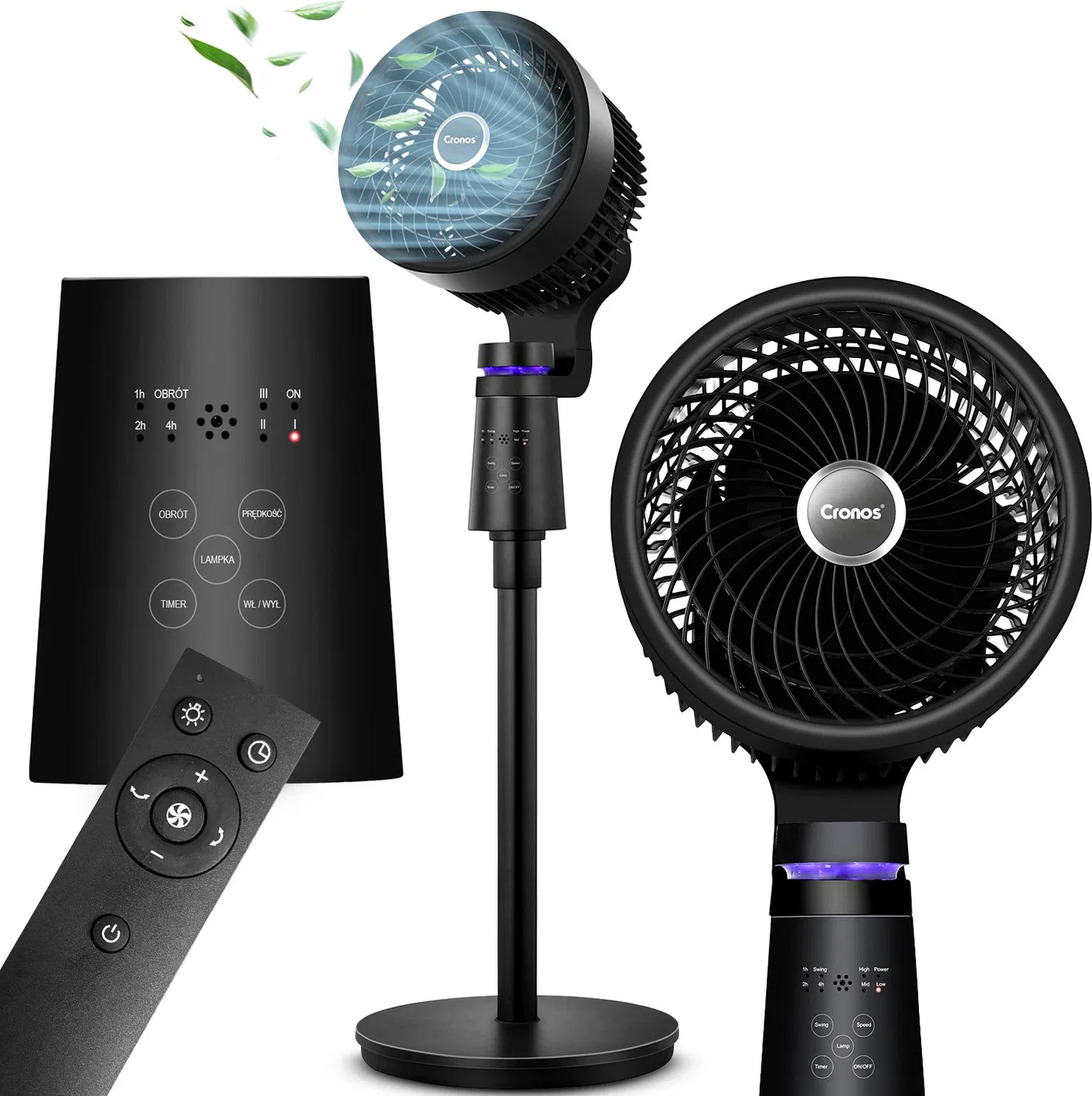 Wentylator stojący wiatrak podłogowy cichy 3 tryby Cronos BL-XHS-3D Czarny