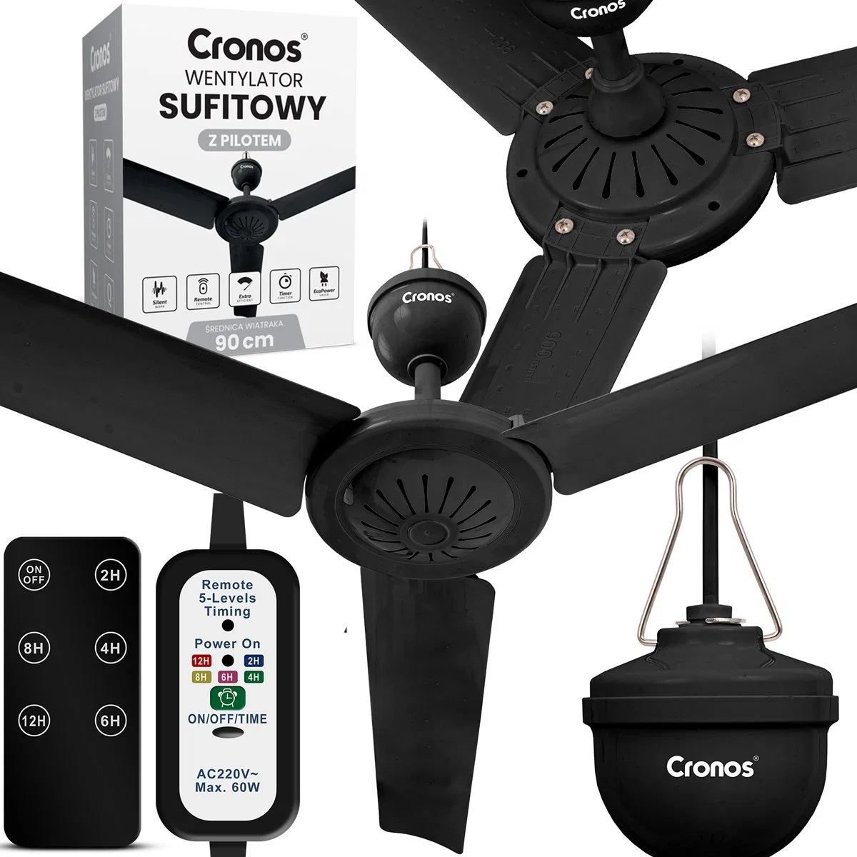 Wentylator Cronos FC11-90 - sufitowy 90cm czarny + pilot