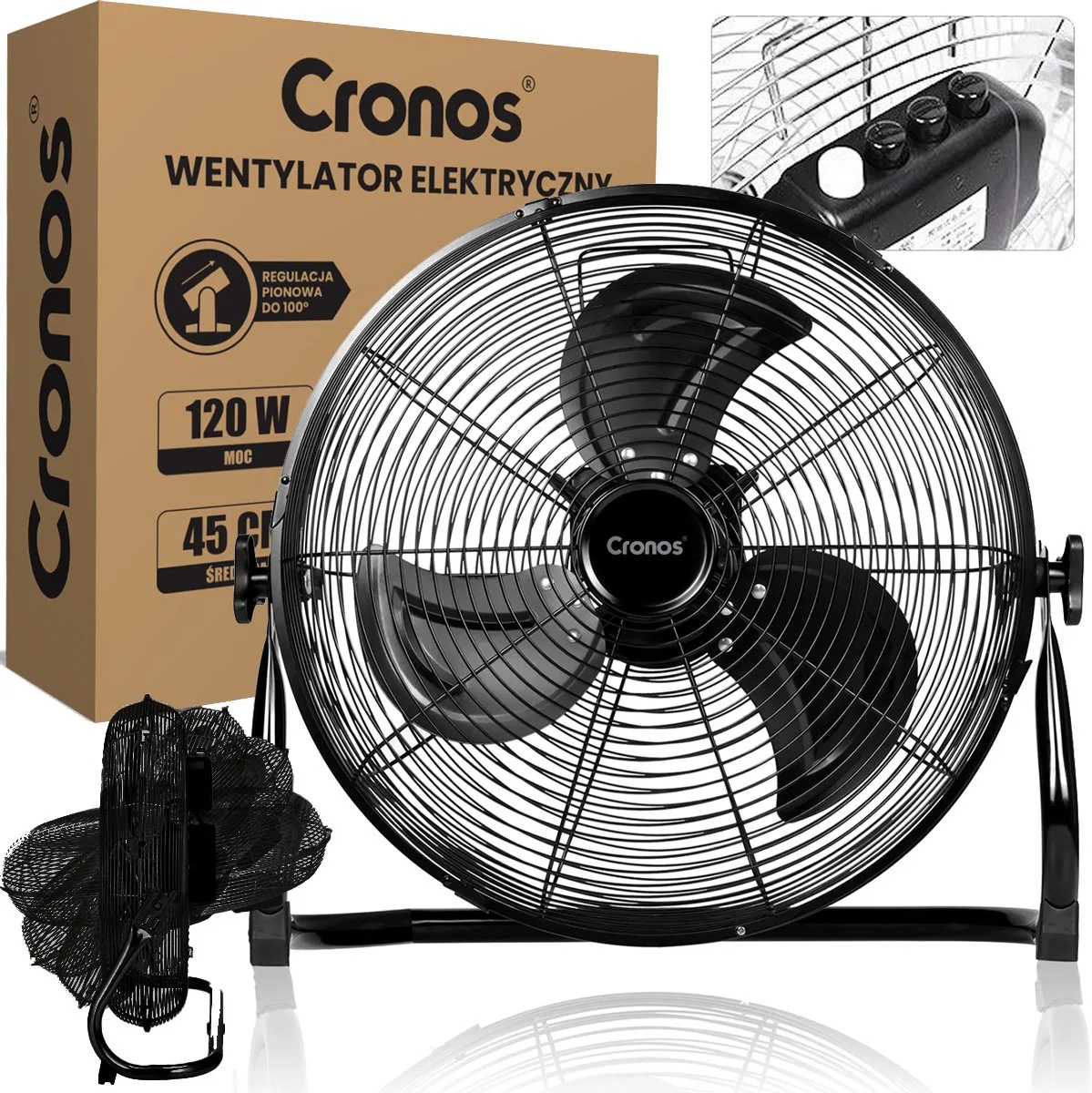 Wentylator podłogowy mocny wiatrak 120W Cronos KYT-30D1 Czarny