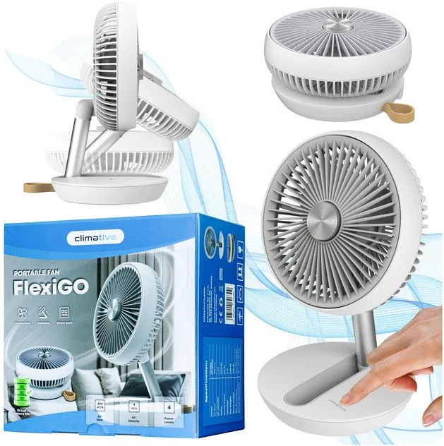 FlexiGO  Nowoczesny Wentylator Biurkowy USB Cichy Oscylacja Akumulatorowy 4000 mAh