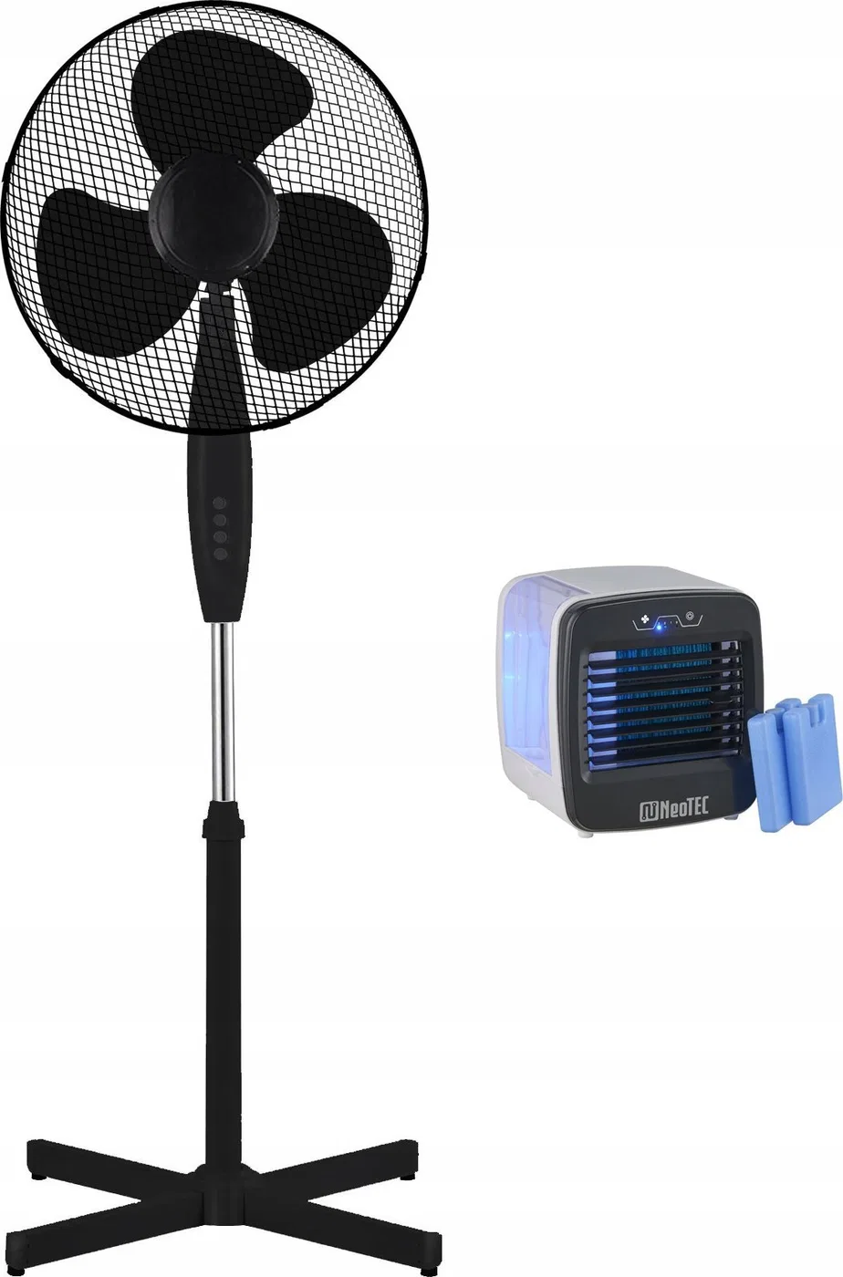 Wentylator NeoTec Zestaw wentylator stojący podłogowy NeoTEC NTF-161X i klimator na lód NeoTEC OneCool NTC-OC1, dwa pojemniki, c