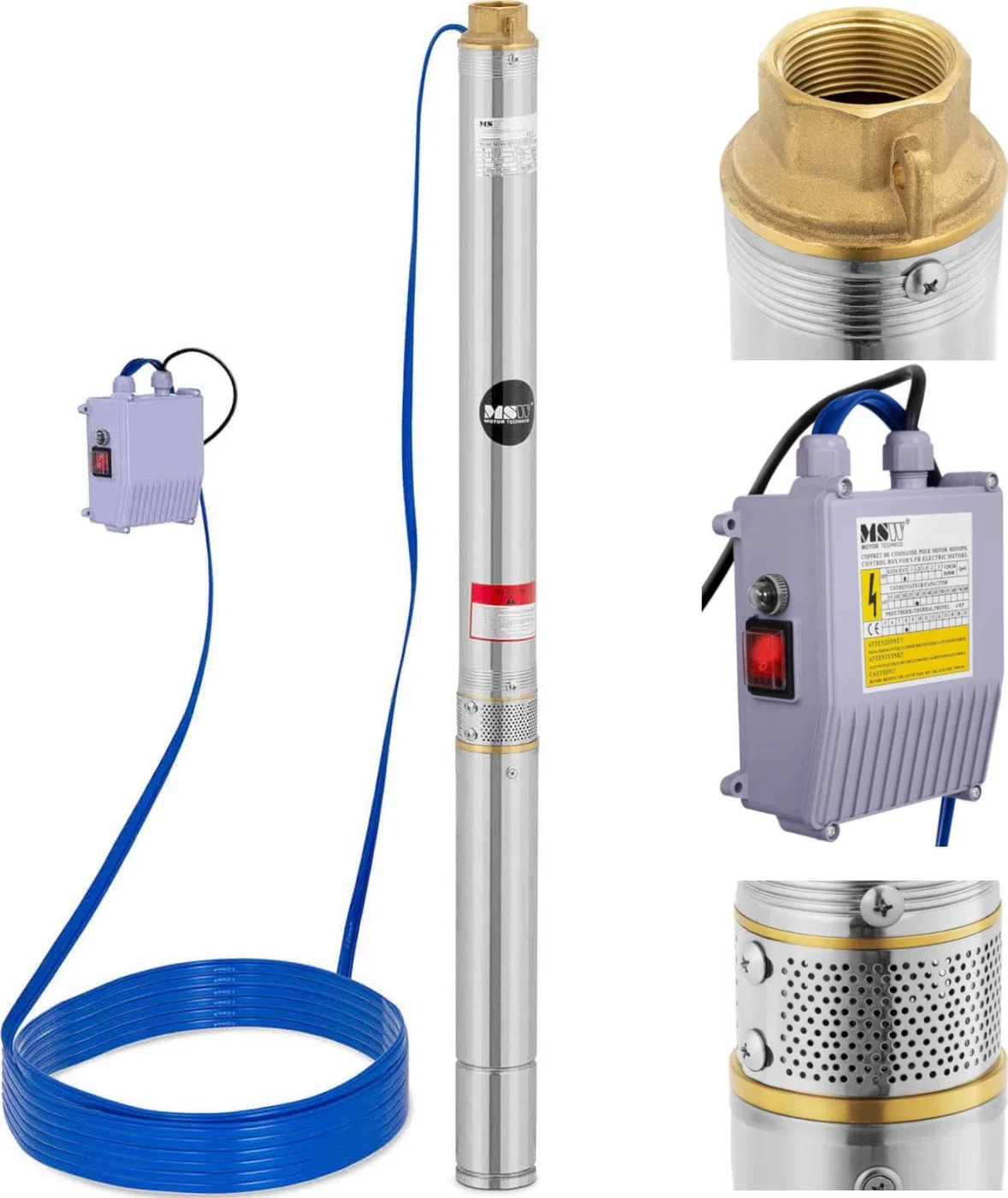 MSW Pompa głębinowa do studni głębinowej STAL 750 W 3800 l/h do 60 m Pompa głębinowa do studni głębinowej STAL 750 W 3800 l/h do