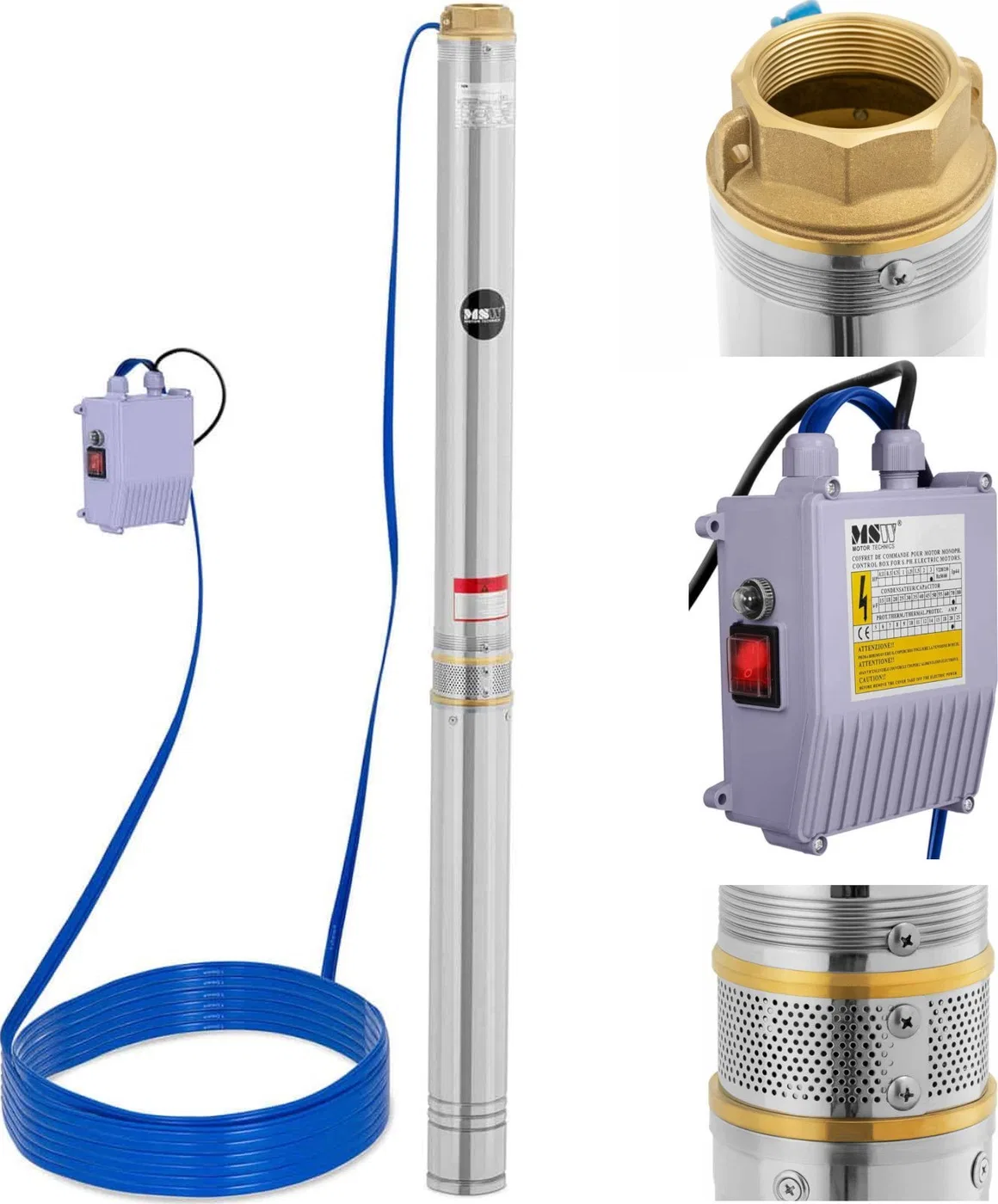 MSW Pompa głębinowa do studni głębinowej STAL 3000 W 10800 l/h do 96 m Pompa głębinowa do studni głębinowej STAL 3000 W 10800 l/