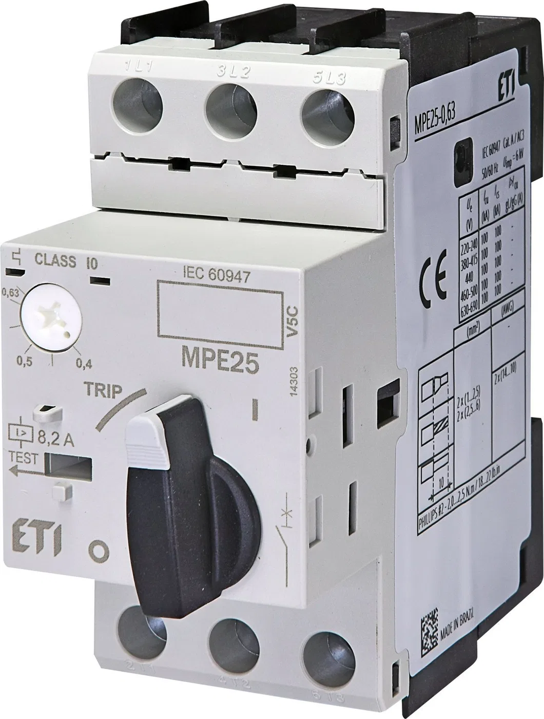 Etipo Wyłącznik silnikowy 3P 0,18kW 0,4-0,63A MPE25-0,63 004648004 Eti
