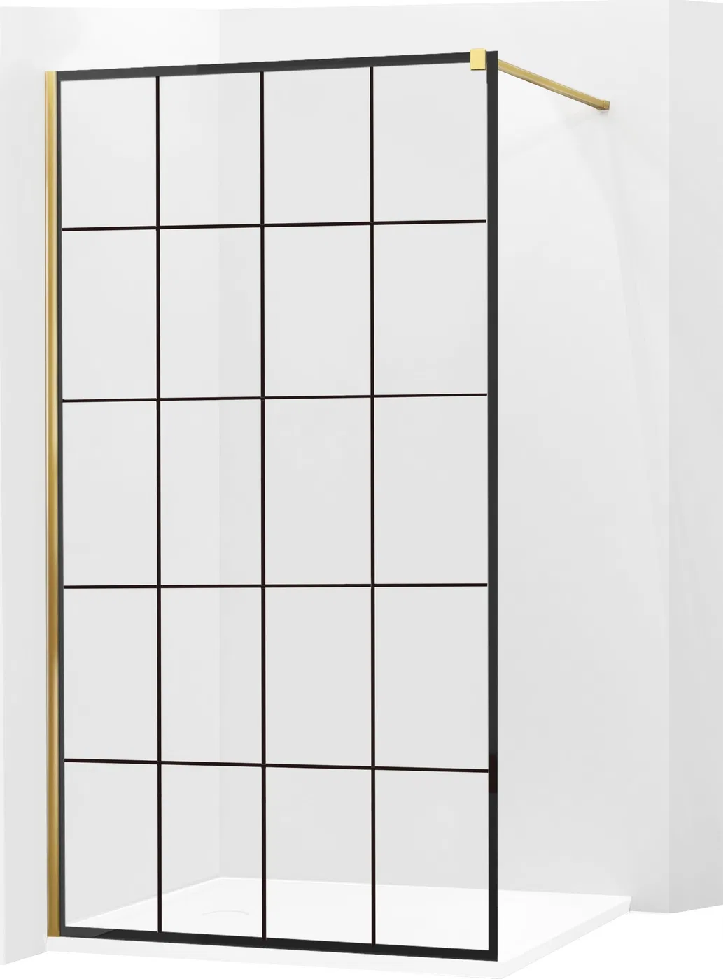 Mexen Mexen Kioto ścianka prysznicowa 90 x 200 cm, transparent/czarny wzór 8 mm, złoty - 800-090-101-50-77