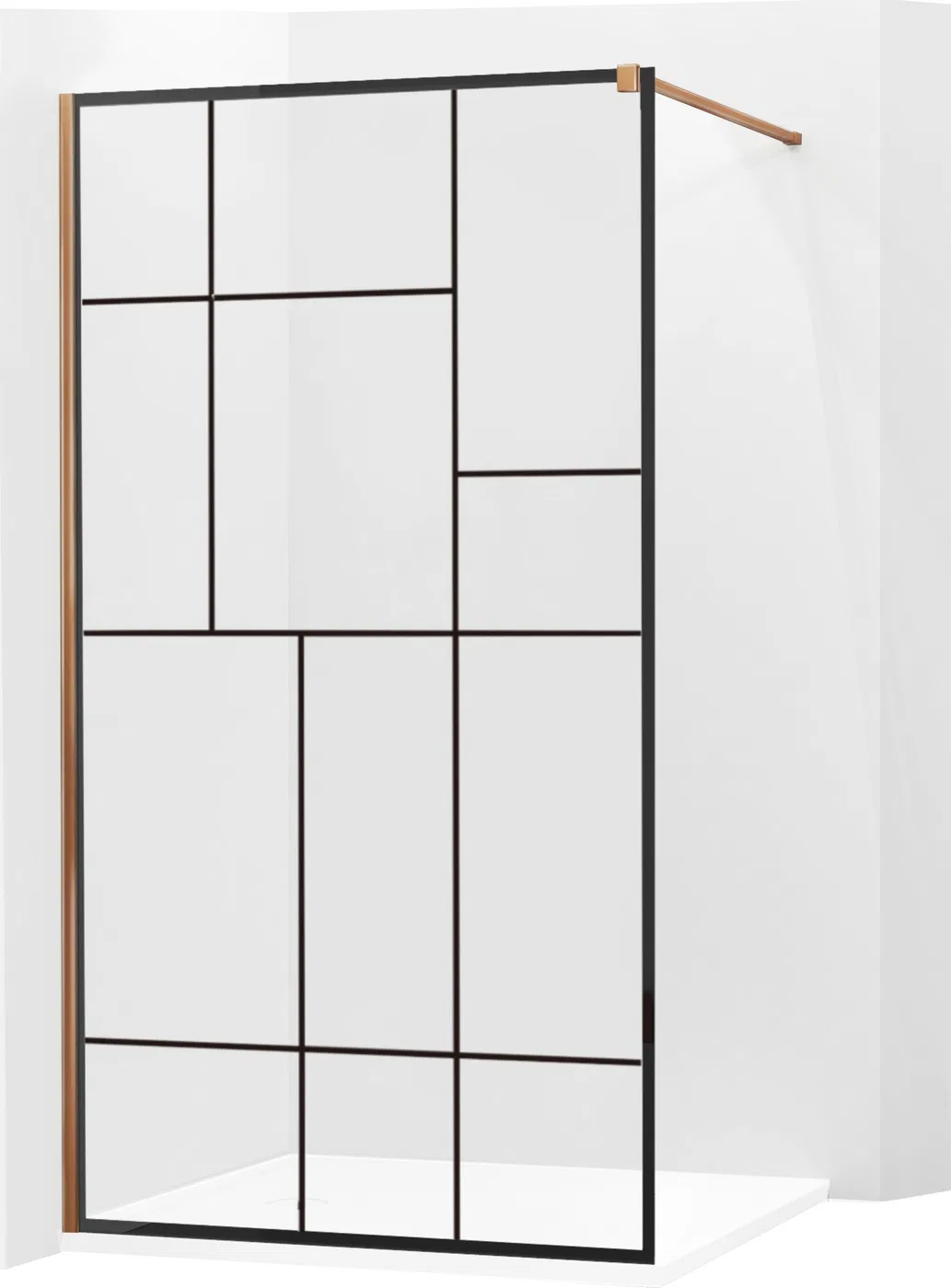 Mexen Mexen Kioto ścianka prysznicowa 90 x 200 cm, transparent/czarny wzór 8 mm, różowe złoto - 800-090-101-60-78