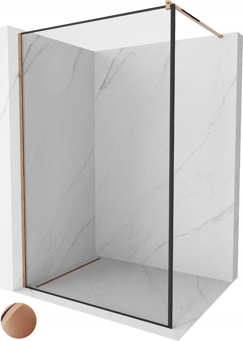 Mexen Mexen Kioto ścianka prysznicowa 110 x 200 cm, transparent/czarny wzór 8 mm, różowe złoto - 800-110-101-60-70