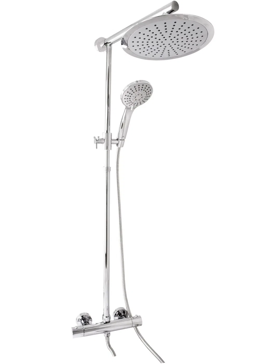 FERRO PLATTO shower system: rain and hand shower, stand, mixer, chrome color.