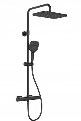 5756-910-81 / KFA / MALAGA /  DESZCZOWNIA Z BATERIĄ TERMOSTAT NATRYSKOWĄ ŚCIANNA, BLACK /