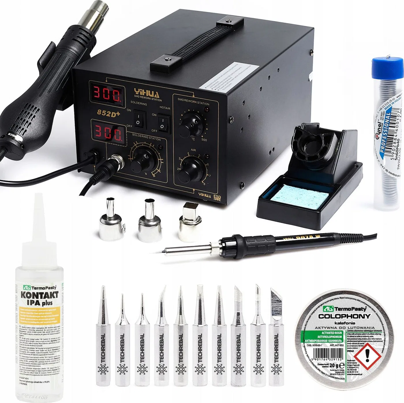 Techrebal Zestaw stacja lutownicza Yihua 852D+ Groty KIT10