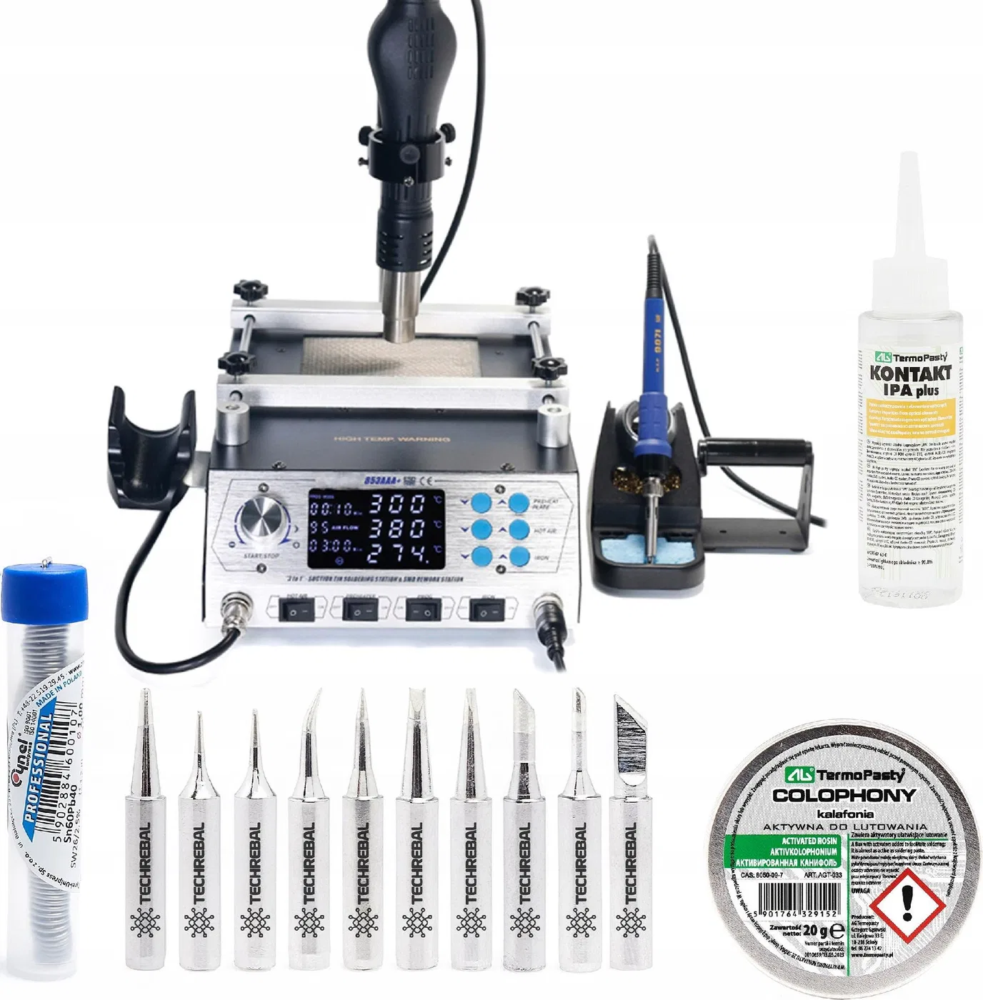 Techrebal Zestaw stacja lutownicza YIHUA 853AAA+ KIT10