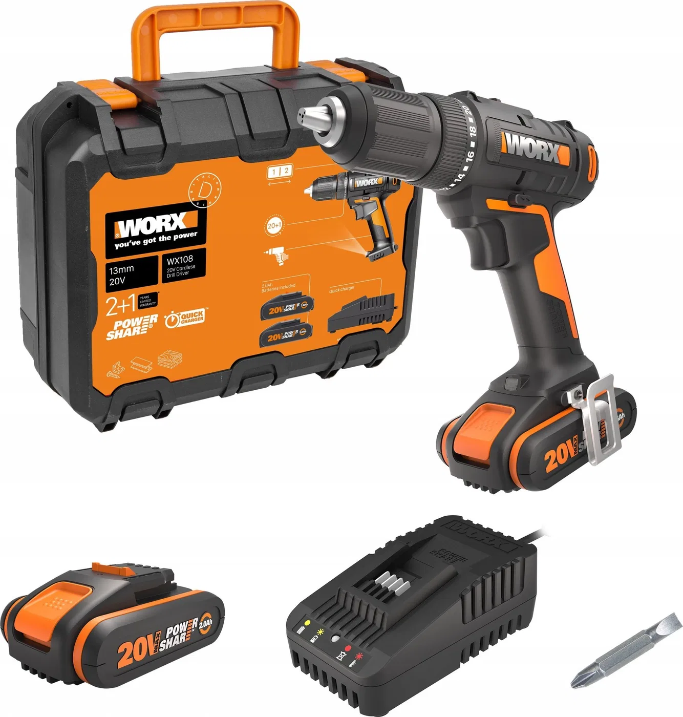 Wiertarko-wkrętarka Worx Wkrętarka akumulatorowa WORX WX108 20V 45Nm LED