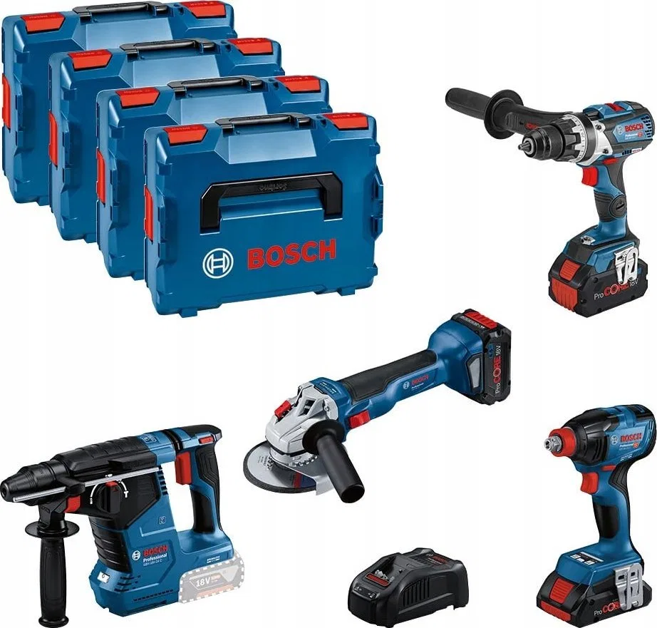 Bosch Professional 18V System Combo Kit: GSR 18V-110 C + GDX 18V-210 C + GWS 18V-10 + GBH 18V-24 C (incl. 2x ProCORE 5 batteries