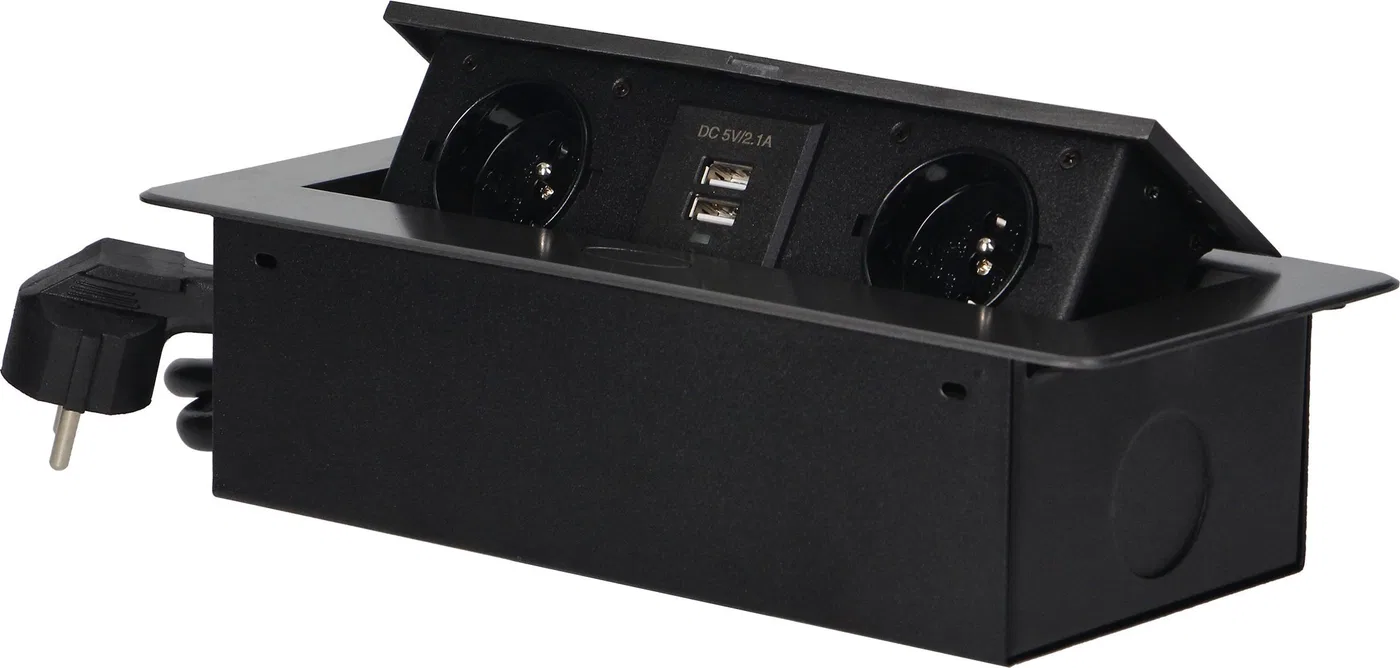 Orno Gniazdo meblowe 2x 2P+Z + ładowarka 2x USB 2,1A Orno OR-AE-13126/G srebrne z przewodem 1,5m z płaskim frezowanym rantem wpu