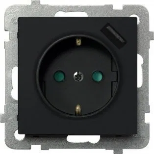 Ospel Gniazdo pojedyncze Ospel Sonata GP-1RSPUSB 2,1A/m/33 z uziemieniem schuko z przesłonami z ładowarką USB 2,1A czarny metali