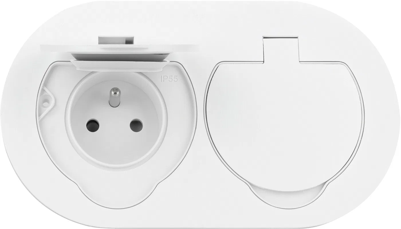Hermetyczne gniazdo elektryczne podwójne, owalne, IP55, 2x2P+Z(French), białe