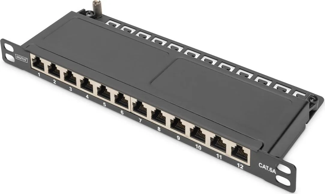 Digitus DIGITUS Cat.6A Slim Patchpanel,geschirmt,12-Port,0,5HE,10"sw