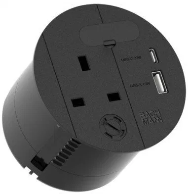 BACHMANN LOOP IN CHARGE UK USB A/C22W, przewód zasilający 2,0 m H05VV-F3G1,5 mm z otworem przelotowym