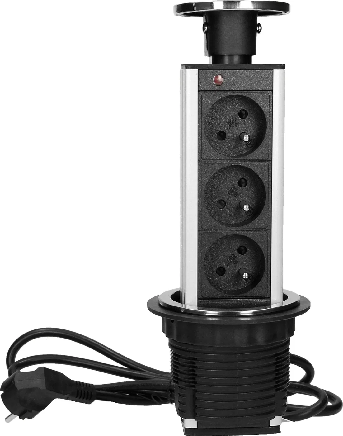 Orno Gniazdo meblowe ?8cm wysuwane z blatu, z maskownicą i przewodem 1,8m, 3x2P+Z, INOX