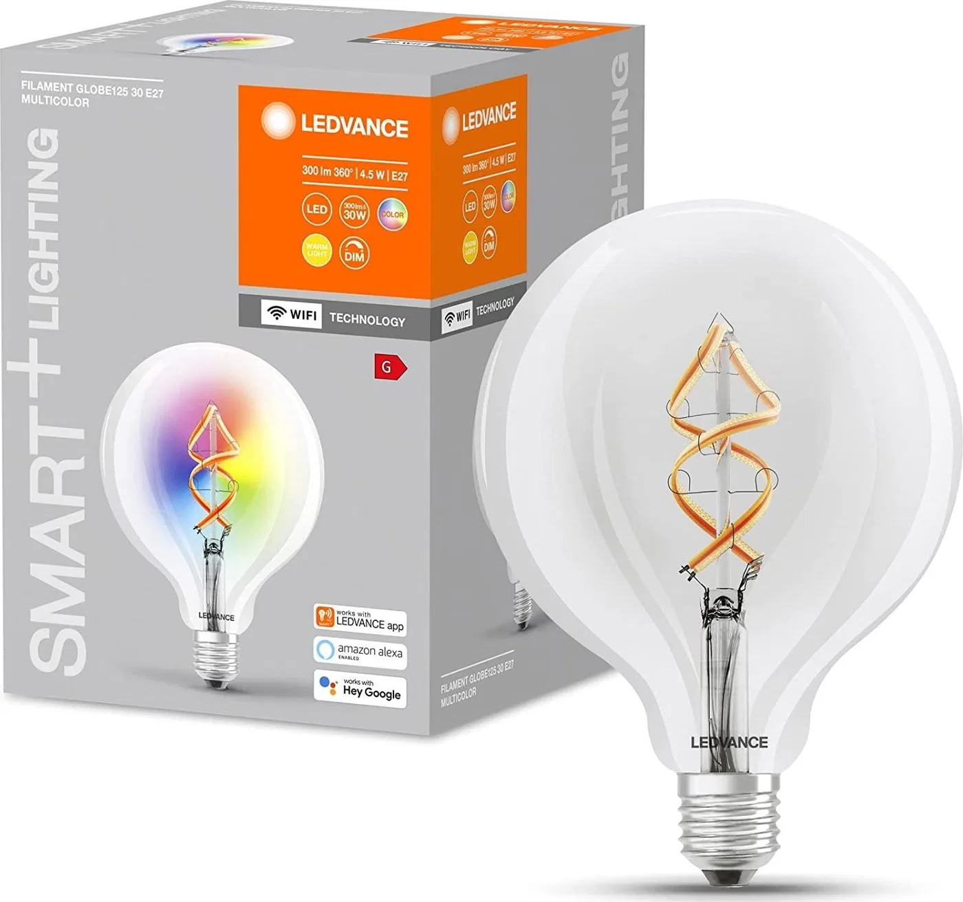 Ledvance LEDVANCE SMART+ WiFi Filament Globe RGBW, Smart bulb, Wi-Fi, Transparent, Integrated LED, E27, Warm white