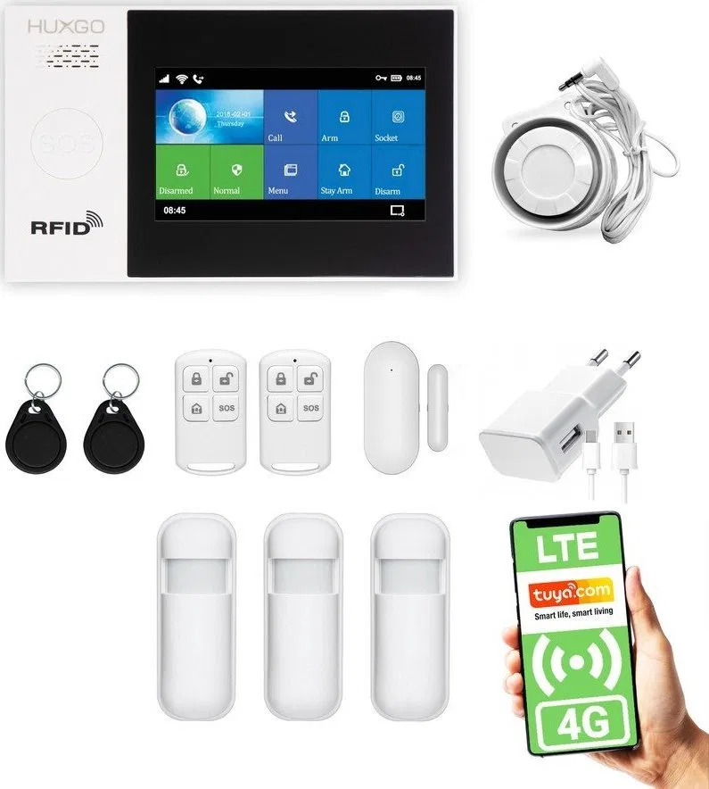 Huxgo Bezprzewodowy alarm 4G LTE GSM + WiFi - HXA007 R3 + syrena 105 dB