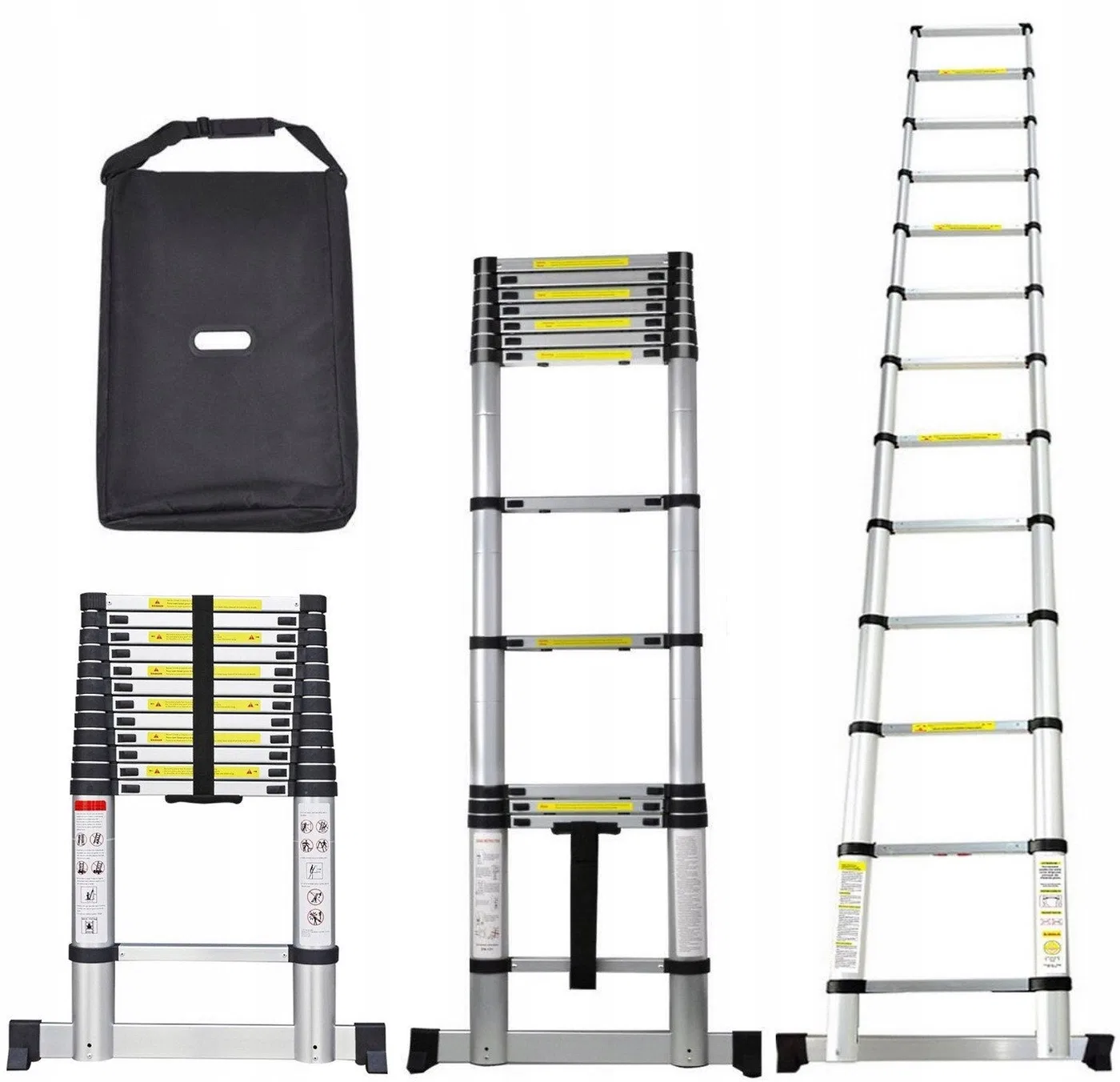DRABINA TELESKOPOWA 3,8m Aluminiowa Rozsuwana + Stabilizator i Pokrowiec