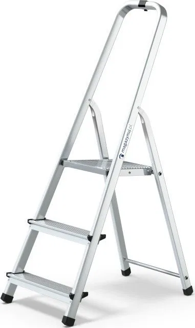 Magazynuj Drabina aluminiowa 3 stopnie, wytrzymałość 150 kg - PRO