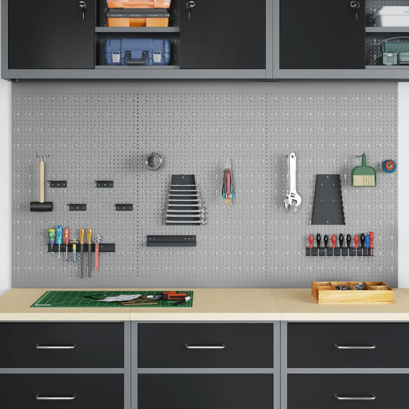 vidaXL Panel Pegboard Szary Stal 150 x 1 x 80 cm Haczyki