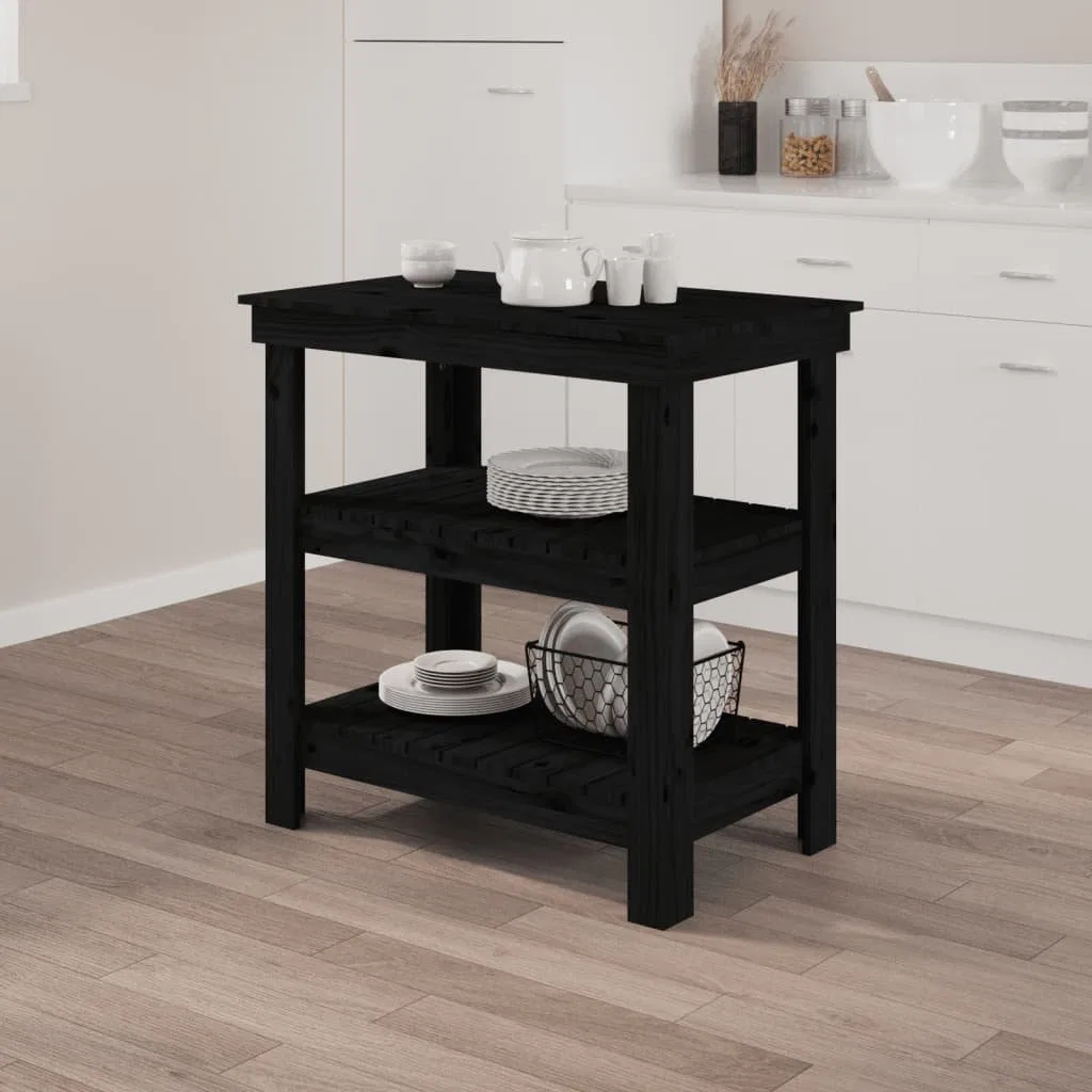 vidaXL vidaXL Stolik roboczy, czarny, 78,5x50x80 cm, lite drewno sosnowe