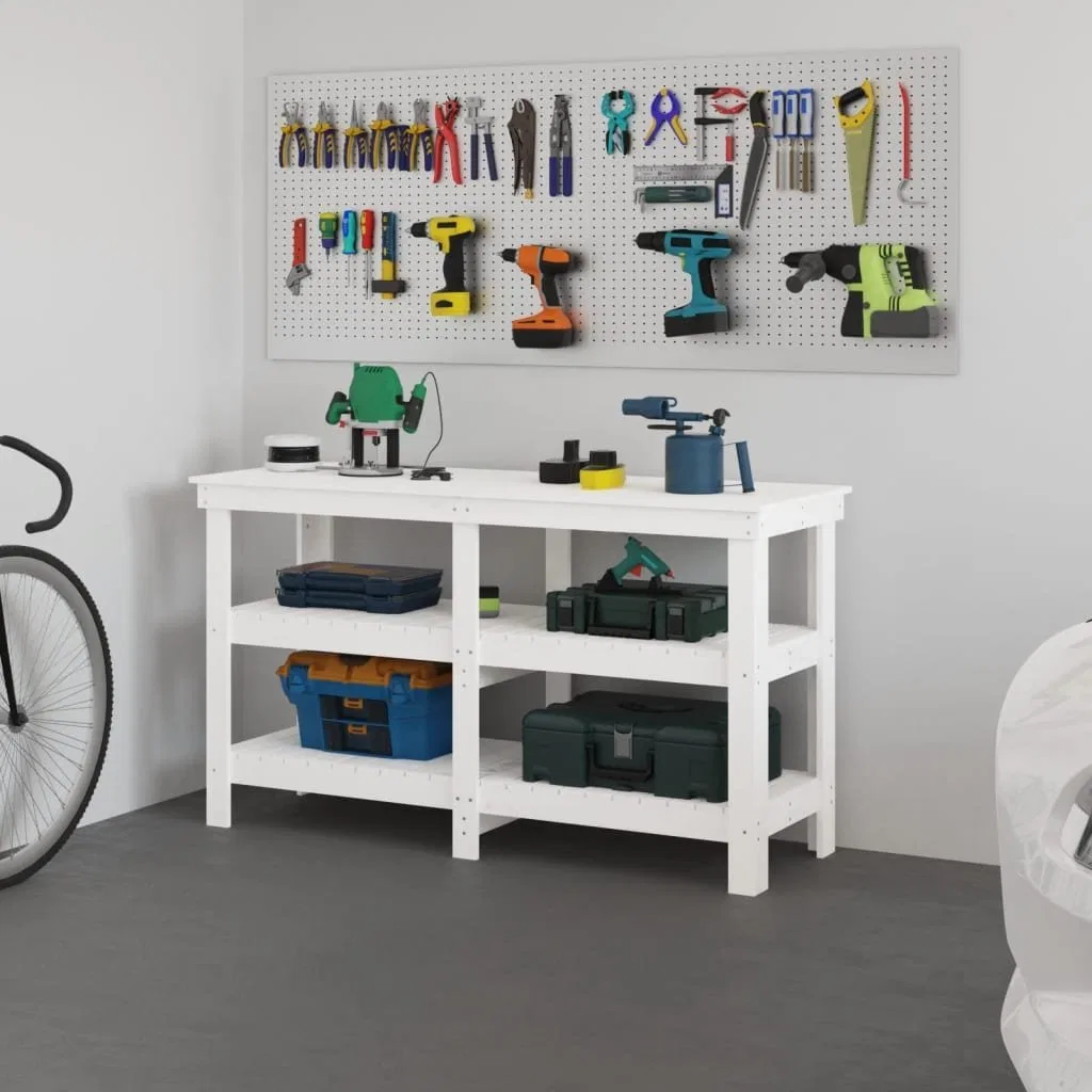 vidaXL vidaXL Stolik roboczy, biały, 142,5x50x80 cm, lite drewno sosnowe