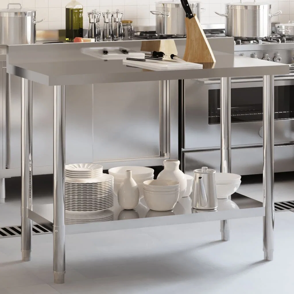 vidaXL Kuchenny stół roboczy z rantem, 110x55x93 cm, stal nierdzewna