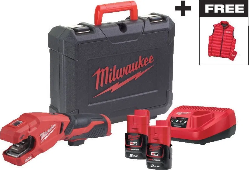 MILWAUKEE.PIPE CUTTER M12PCSSMC-202C + LAMP M18ALIS-0 AND SLEEVELESS